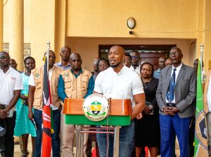 Dr Paul Wekesa speaking at the X-ray machines handover ceremony in Siaya